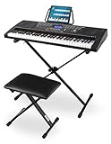 McGrey LK-6150 61 Tasten Keyboard Set - Einsteiger-Keyboard mit 61 Leuchttasten - 255 Sounds und 255 Rhythmen - integrierter MP3-Player - inkl. Ständer und Hocker - Schw