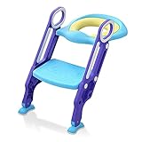 UISEBRT Toilettensitz Kinder mit Treppe - Toilettentrainer Töpfchen-Trainer Klappbar Höhenverstellbar Rutschfest für Kleinkinder, Jungen, Mädchen (Blau und Lila)