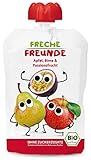 FRECHE FREUNDE Bio Quetschie Apfel, Birne und Passionsfrucht, Fruchtmus im Quetschbeutel für Babys ab 1. Jahr, glutenfrei und vegan, 6er Pack (6 x100 g)