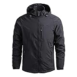 Herren Softshell Jacke mit Abnehmbare Kapuze Kapuzejacke Outdoorjacke Wasserabweisend Winddicht Reißverschluss Mantel Wandern Sport Windbreaker Herbst Winter Regenjacke Große Größe (Schwarz, XXXXXL)