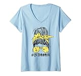 Damen Catmumlife Messy Bun Hair Paws Yello Bandana Brille Katze Mama T-Shirt mit V