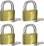 Werkzeyt Vorhangschloss 40 mm - 4 Stück - Gleichschließend - Körper aus Messing - Bügel aus Stahl - Mit 8 Schlüsseln / Vorhängeschlösser im praktischen Set / Bügelschloss / B34006