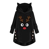 Auiyut Damen Kapuzenpullover Langarm Sweatshirt Plüsch Weihnachten Pullover Casual Winter Hoodie Oversize Mantel mit Kapuze und Tasche Frauen Teddy Fleece Oberteile Leopard oder Farbblock Patchwork
