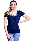 Damen Jersey Shirt SUSANNE dunkelblau Knöpfe Blumen blau von STADTKIND POTSDAM (XXL)