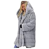 Übergröße Verdicken Warmen Fellmantel Ski Wintermantel Damen Elegant Kapuze Kunstfell Parka Lange Jacke Teddy Fleece Outwear Kunstpelz Mantel Große Größe Mode Pelzmantel Warm Faux Fur Winterjack