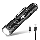 MIKAFEN Led Taschenlampe Extrem Hell 1200 Lumens, USB Aufladbar Taschenlampe IP7 Wasserdicht mit 4 Modi, Memory Funktion(Mit 18650 Akku)