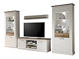 trendteam smart living Wohnzimmer 4-teilige Set Kombination Toronto, 340 x 210 x 52 cm in Korpus Pinie Weiß, Absetzung Nussbaum Satin (Nb.) im L