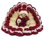 Cream Red Woolen Designer Winter Cloth for Lord Krishan Ladu Laddu Gopal Kanaiya Bal Krishna Woolen Dress Poshak Vastra for Little Metal Idol Statue for Decoration (Size:- 6' Diameter) (Samll)