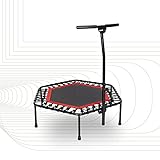 SportPlus Fitness-Trampolin, TÜV-Geprüft, Ø 126cm, leise Gummiseilfederung, 5-fach höhenverstellbarer Haltegriff, inkl. Randabdeckung, Nutzergewicht bis 130kg, Trampolin für Jumping F