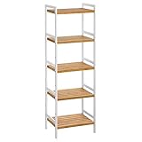 SONGMICS Bambus Regal, Küchenregal, Badregal, Bücherregal, Standregal mit 5 Ablagen, 45 x 31,5 x 142 cm ideal für Bad, Küche, Wohnzimmer, Schlafzimmer, Balkon, Natur Weiß BCB75WN