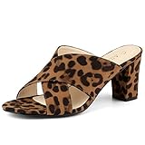 Allegra K Damen Kreuz Strap Blockabsatz Slide Mules Pantoletten Leopard 40