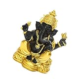Cabilock Hindu Elefanten Gott Figurine Ganesha Elefant Gott Statue Schwarz Buddha Elefanten Skulptur Harz Hinduismus Elefanten Ornament Tisch für Home Auto Büro Desktop Dek