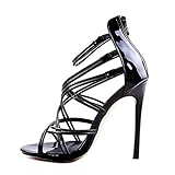 Minetom Damen Sandaletten High Heels Stiletto Reißverschluss Sexy Open Toe Hohl Kreuzgurt Sandalen Abend Party Braut Schuhe Schwarz 38 EU