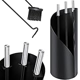 KESSER® Kaminbesteck Set 4-teiliges Kaminzubehör - Modern Design, beschichtet, Hochwertige Kamingarnitur aus 4 Teilen: Besen, Schaufel, Schürhaken, Ständer Stahl Edelstahlgriffe, Schw