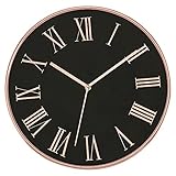 Foxtop Schwarze Wanduhr leise, Nicht tickende runde dekorative Uhr für Wohnzimmer, Schlafzimmer, Küche, Büro (30cm, römische Ziffer)