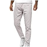 Herren Slim Fit Skinny Zerrissene Fahrradjeans Distressed Destroyed Denim Hose Relaxed Fit Jeans Mit Geradem Bein Mittlere Taille Knopf Reißverschluss (Gray, L)