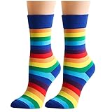 Sumeiwilly Regenbogensocken Damen Schlauchsocken Lässige Damensocken Bunt Gestreifte Socken Herrensocken Elastische Gesundheitssocken Damen und Herren Bodensock