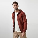 BURATTI Herren Strickjacke unifarben - Collegejacke Cardigan Jacke mit Kapuzen - Fleecejacke 541ZIPHOODIE/ZIEGELFARBE/M