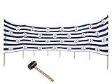 Ferocity Windschutz 10m lang Sichtschutz für Strand Garten See Meer Wind Schutz Blickschutz + Gummihammer GRATIS!!, Blau-Weiße Streifen Anker [120]