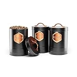 Antiope Design®️ ● Schwarz Vorratsdosen Set Von 3 ● Kaffeedose, Zuckerdose Und Keksdose ● Kaffeebohnen Behälter ● Vorratsbehälter M
