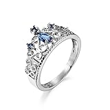 Banemi Vintage Ring Versilbert, Feiner Ring Damen Blau Zirkonia Birne Damen Hochzeitsband Größe 54 (17.2)