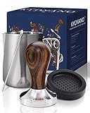 KYONANO Tamper 58 mm, Kaffee Tamper aus Hochwertigem Edelstahl und Chacate Pretoholzgriff, Espresso Tamper inkl. Tampermatte, Milchkännchen [350ml], Barista Stift, E-Books–Barista Set für Kaffeeg