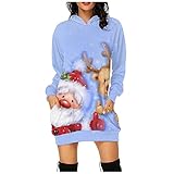 Baiomawzh Weihnachtskleid Damen 2022 New Hoodie Kleider Weihnachtspullover Kleid Langarmshirt Pullikleid Weihnachten Jumperkleid mit Santa Drucken Weihnachten Sweatk