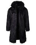Pelzmantel Herren Lang mit Tasche Felljacke Herren, Winterjacke Fellkragen Faux Fur Schwarz 2XL