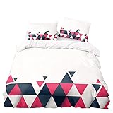 Meimall Kinderbettwäsche Rot Dreieck Kunst Abstrakt 155X200 cm Kinderbettwäsche Für Kinder, Jungen, Mädchen, Bettwäsche, 3D-Digitaldruck Kissenbezug Für Einzelbett Mit Reiß
