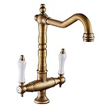 XDYNJYNL Kitchen Tap Retro Messing Küchenarmatur Keramik Doppelgriff Hot & Cold Wasserhahn 360 ° Drehung Waschbecken Wasserhahn Standard Wasserhahn Sicher Kein Wasserleck Wasserhahn G