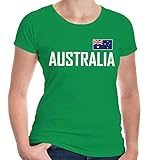 buXsbaum® Damen Girlie T-Shirt Australien | Australia Australie Ozeanien | Ländershirt Fanshirt Flagge | S, Grü