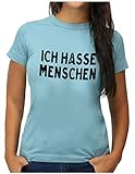 OM3® Ich Hasse Menschen T-Shirt - Damen - lustiger Spruch Fun - XXL, Hellb