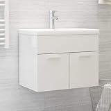 Tidyard Waschbeckenunterschrank mit Einbaubecken Unterschrank Badschrank Waschtisch Badezimmerschrank Badmöbel Spanplatte Hochglanz-Weiß