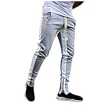 SoonerQuicker Jogginghose Herren mit Reißverschluss am Bein Sweathose Männer mit Reissverschluss Taschen Trainingshose Kordelzug Gummiband Atmungsaktiv Sporthose Zweifarbig Slim F