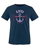Comedy Shirts - AHOI Anker - Mädchen T-Shirt - Navy/Violett-Fuchsia Gr. 152/164
