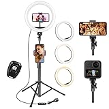 UPhitnis Ringlicht mit Stativ, 10 Zoll Ringlicht mit 63 Zoll Stativ Selfie Ringleuchte mit 3 Farbe und 10 Helligkeitsstufen für Make-up,Live-Streaming,YouTube, Tiktok, Vlog und Fotog