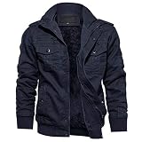 KEFITEVD Fliegerjacke Herren Herbstjacke Gefüttert Jacke Hersbt Winter Übergang Fleecefutter Cargo Arbeitsjacke Wandern Angeln Outdoorjacke Männer Dunkelblau 2XL