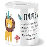 Boho Löwe Kinder Spardose Personalisiert mit Namen Geschenke Geschenkideen für Mädchen zum Geburtstag Einschulung Taufe Geburt Sparschw