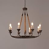 ZZYJYALG. 8-Lichter Vintage-Industrie Schmiedeeisen Kronleuchter Flaxen Hanf Kerzenleuchter Deckenpendelleuchte Retro Kitchen Island Restaurant Bar Hängeleuchte Fixture E14