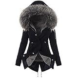 EMATOP Mantel Frauen Wintermantel Warme Winter Jacke Lange Mäntel Einfarbig Winterjacke mit Kapuze Windbreaker Gefüttert Teddyfell Dicker Fleecejacke Mode Outdoorjacke Slim fit Winterpark