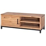 MÖBEL IDEAL TV Lowboard Eiche Massivholz Natur geölt 145cm Breit - TV Schrank mit Metallgriffen und Soft Close Tü