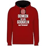 Shirtracer Sprüche Statement mit Spruch - Denken ist wie Googeln nur krasser - S - Rot/Schwarz - Hoodie mit Spruch Herren - JH003 - Hoodie zweifarbig und Kapuzenpullover für Herren und D