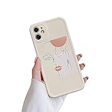 Ownest Kompatibel mit iPhone 12 Hülle für Süßes Abstraktes Gesicht Blätter Muster Design Vintage Art Line für Frauen Mädchen Weiche TPU Anti-Kratz Schutzhülle für iPhone 12-Ohrring