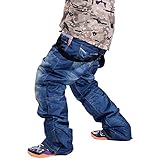 GITVIENAR Herren Skihose, wasserdichte Atmungsaktive Gefütterte Winterhose, Verdickte Thermoshose, Warme Schneehose Snowboardhose im Freien, Jeans Trägerhose (Blau, XL)