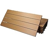 ECD Germany WPC Terrassenfliesen 60x30 cm 6er Spar Set für 1m² Teak in Holzoptik für Garten Balkon Bodenbelag mit Drainage und Klicksystem Terrassendielen Balkonfliesen Klickfliesen H