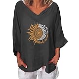 Eternali Loose Oversize Bluse Damen Sommer Kurzarm Blusen T-Shirt V-Ausschnitte Loose Casual Shirt Einfarbig Bedruckt Asymmetrisch Oberteile Top Frauen Übergröße Leinenbluse Vintage Sweatshirt T