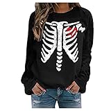 TDEOK Herbst Damen Herz Print Hoodie Sweatshirt Langarm Bequem Mit Kapuze Pullover Top Damen Einfarbig Lässig Plus Size Sw