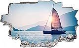 Gougeltd 3D Wandtattoo Segelboot Yacht See Berge Wandaufkleber Kinderzimmer Mädchen wandtattoo Teenager Wandtattoo Wanddeko fürs Kinderzimmer 75X116