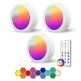 LED RGB Spots Batteriebetrieben mit Fernbedienung, 13 Farbwechsel LED Spot Batterie Vitrinenbeleuchtung Kabellos Schrankbeleuchtung Dimmbar Unterbauleuchte Küche LED Lampe zum Kleben Schranklicht Akk