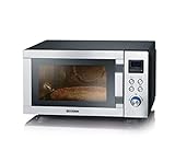 SEVERIN 4-in-1 Mikrowelle mit Doppelgrill, Minibackofen mit Pizza-Express Funktion, Mikrowelle mit Grill und Heißluftfunktion bis zu 230 °C, Edelstahl / schwarz-matt, MW 7759